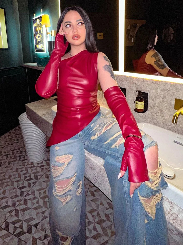 Leather Sleeves Top